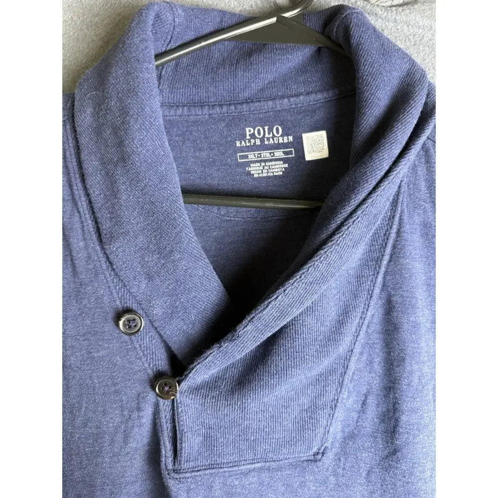 Polo Ralph Lauren Luxury Jersey Shawl Pullover Sweater Men 3XLT Blue Knit Preppy